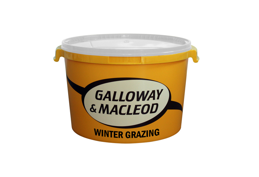 yellow bucket with white lid and galloway and macleod branding